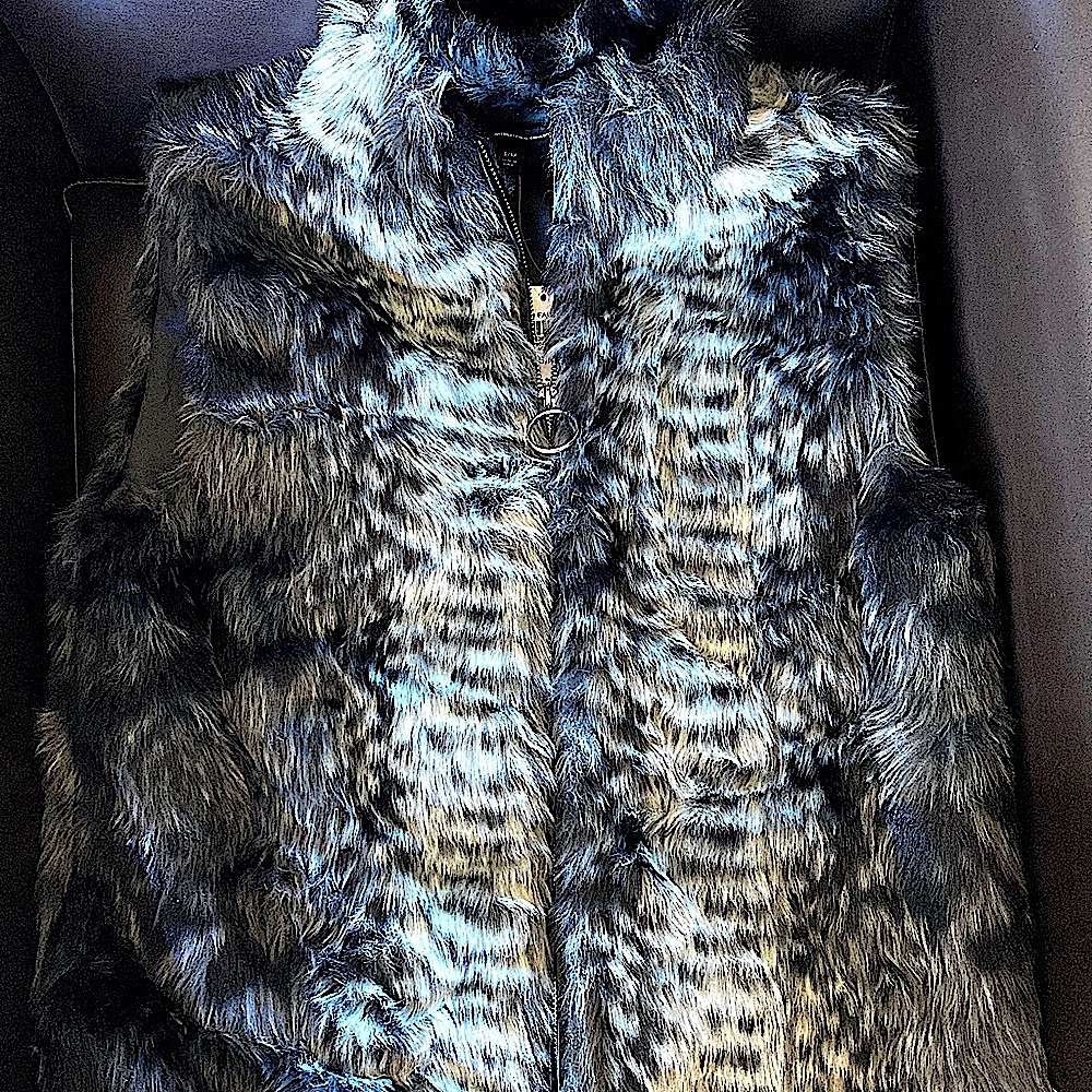 INC faux fur vest black white grey NWT Great for Fall!